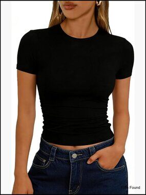 Slim Fit Crop Top Tee, Polyester Spandex, Y2K Style, Casual Workout